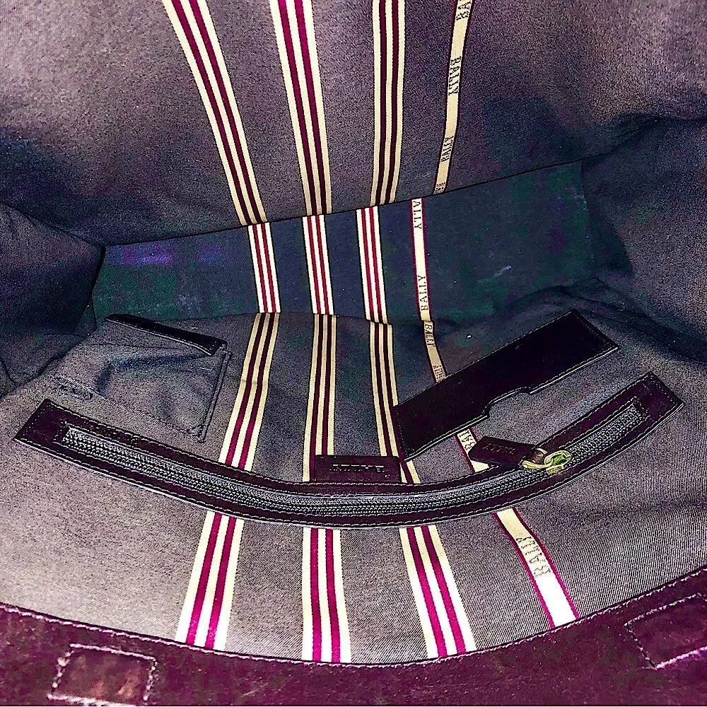 BALLY Brown Leather Trainspotting Work Bag Red Stripe Adjustable Shoulder Strap - Picture 8 of 16